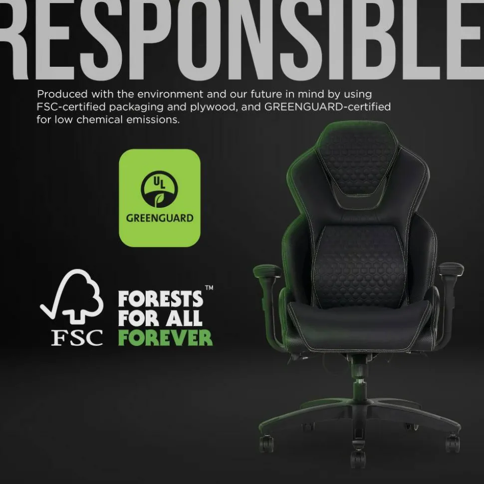 Shaquille O'Neal Sciron Big & Tall Ergonomic High-Back Vegan Leather Executive Gaming Office Chair, Black, BIFMA Compliant