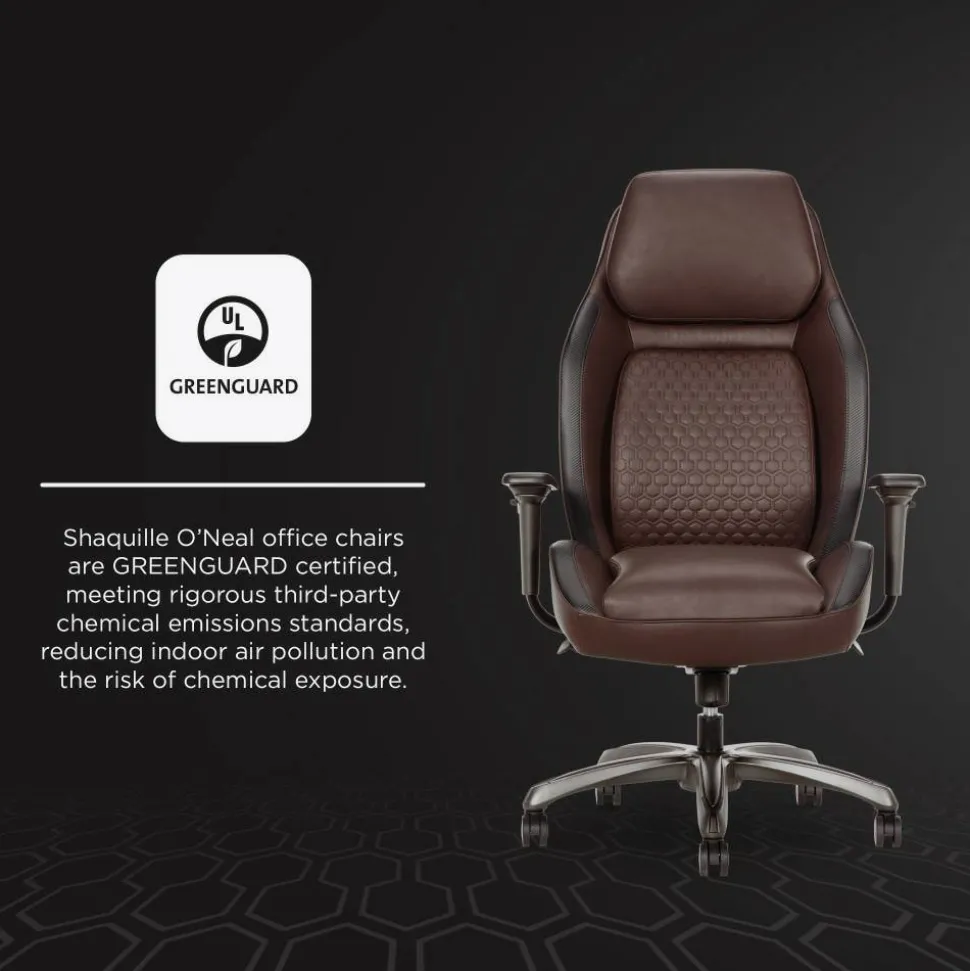 Shaquille O'Neal Zephyrus Ergonomic Bonded Leather High-Back Executive Office Chair, Walnut/Silver, BIFMA Compliant