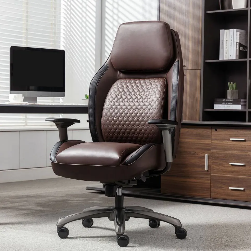 Shaquille O'Neal Zephyrus Ergonomic Bonded Leather High-Back Executive Office Chair, Walnut/Silver, BIFMA Compliant