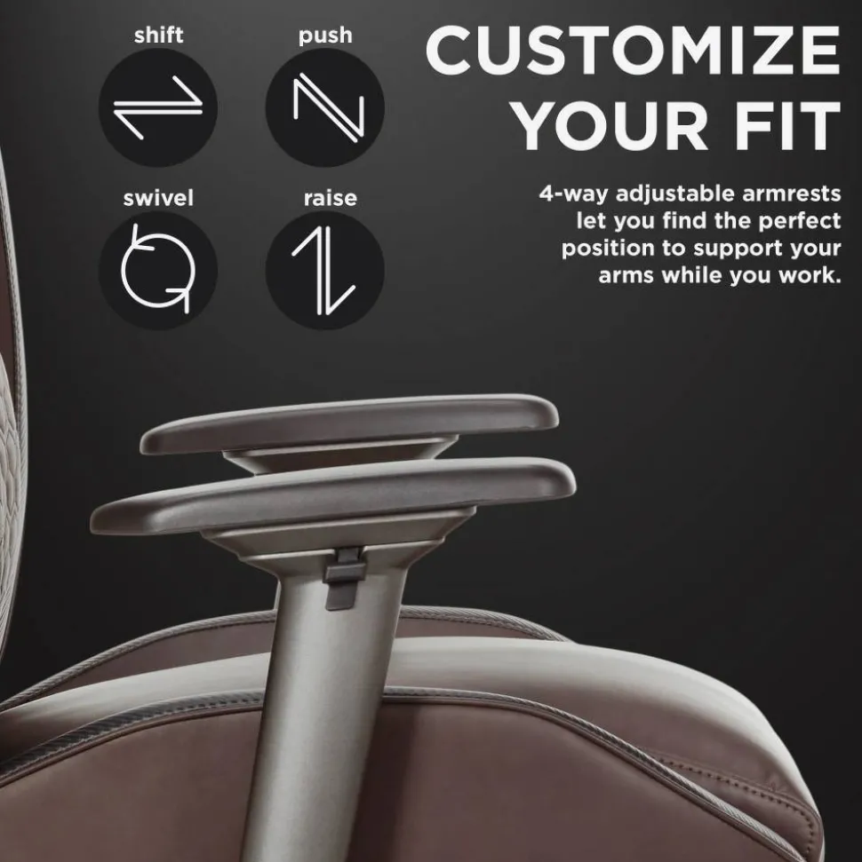 Shaquille O'Neal Zephyrus Ergonomic Bonded Leather High-Back Executive Office Chair, Walnut/Silver, BIFMA Compliant