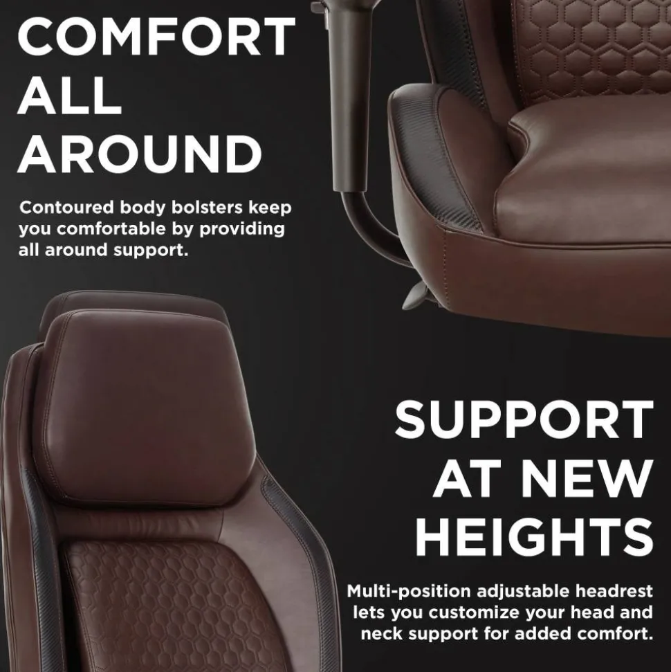 Shaquille O'Neal Zephyrus Ergonomic Bonded Leather High-Back Executive Office Chair, Walnut/Silver, BIFMA Compliant