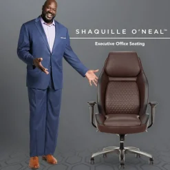 Shaquille O'Neal Zephyrus Ergonomic Bonded Leather High-Back Executive Office Chair, Walnut/Silver, BIFMA Compliant