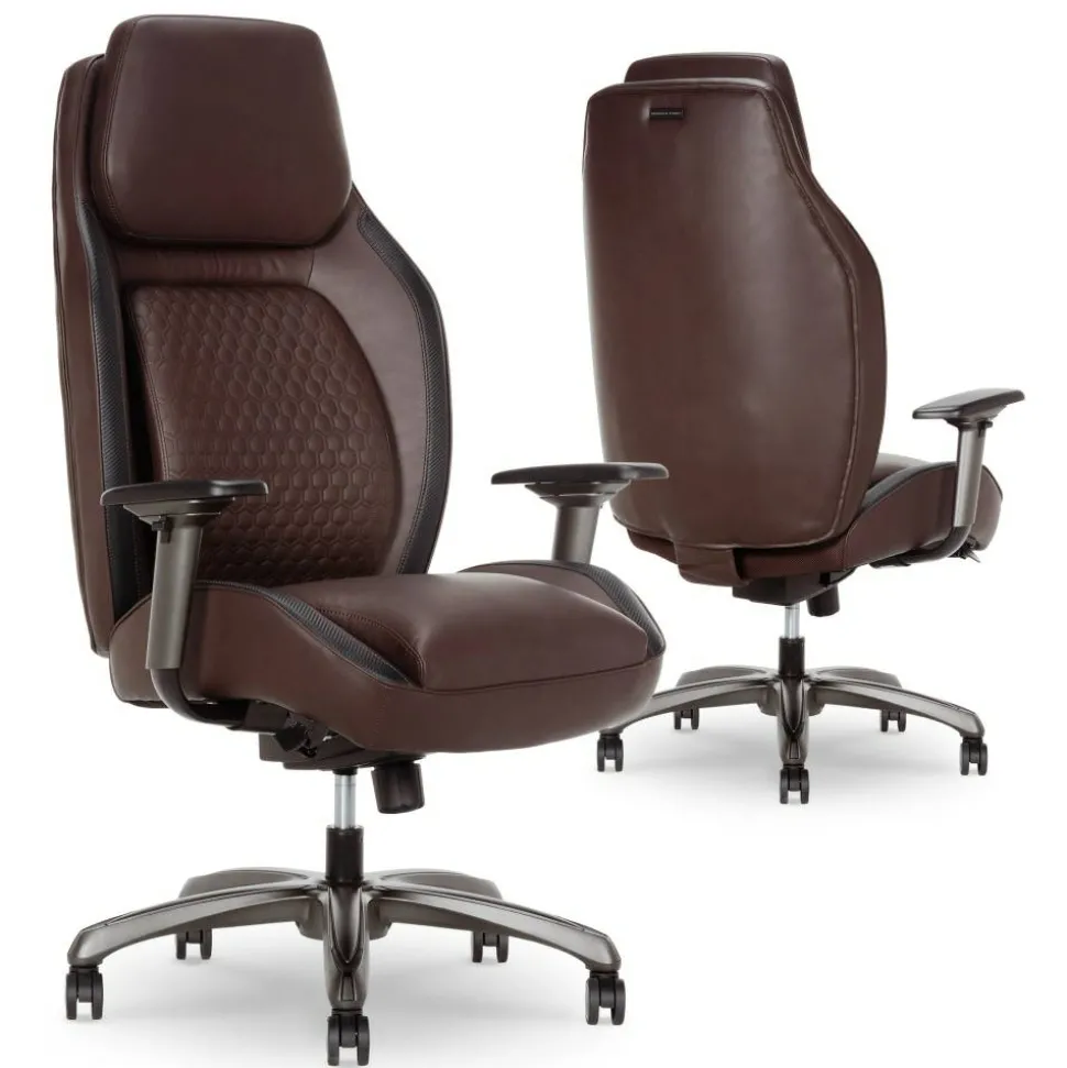 Shaquille O'Neal Zephyrus Ergonomic Bonded Leather High-Back Executive Office Chair, Walnut/Silver, BIFMA Compliant