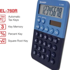 Sharp EL-760RBBL Handheld Calculator, 8-Digit LCD