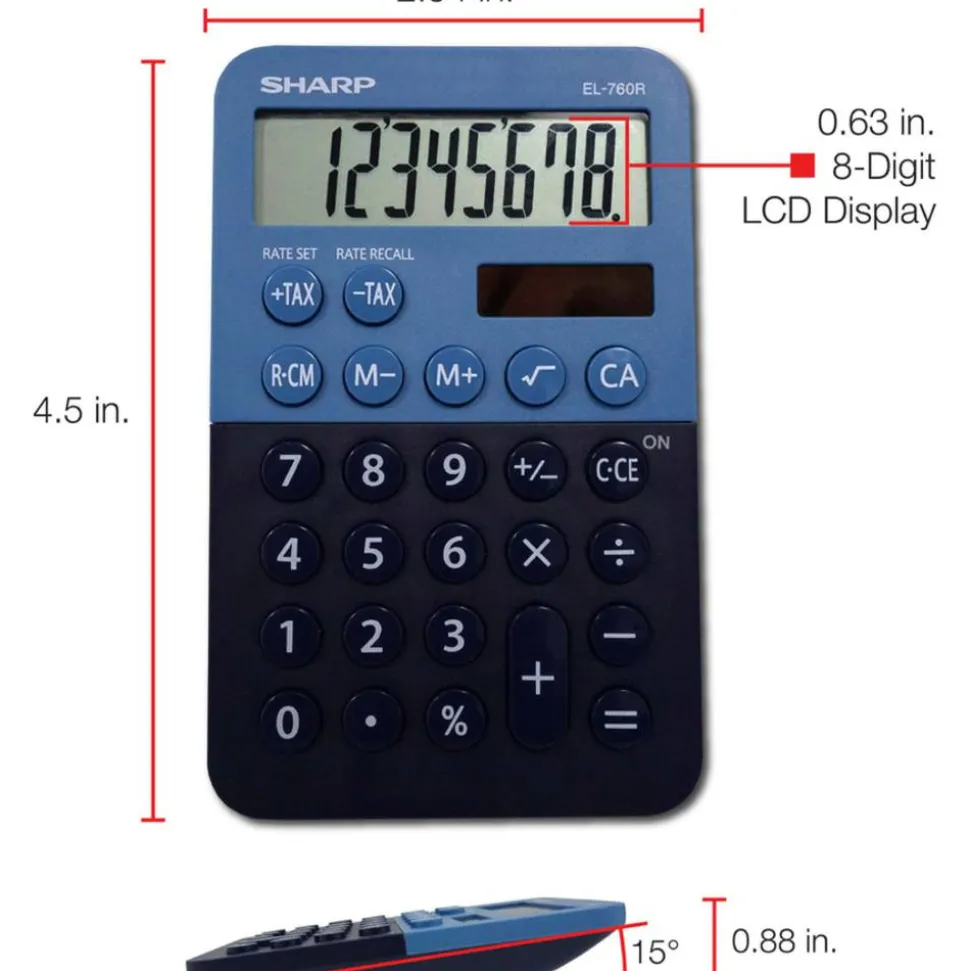 Sharp EL-760RBBL Handheld Calculator, 8-Digit LCD