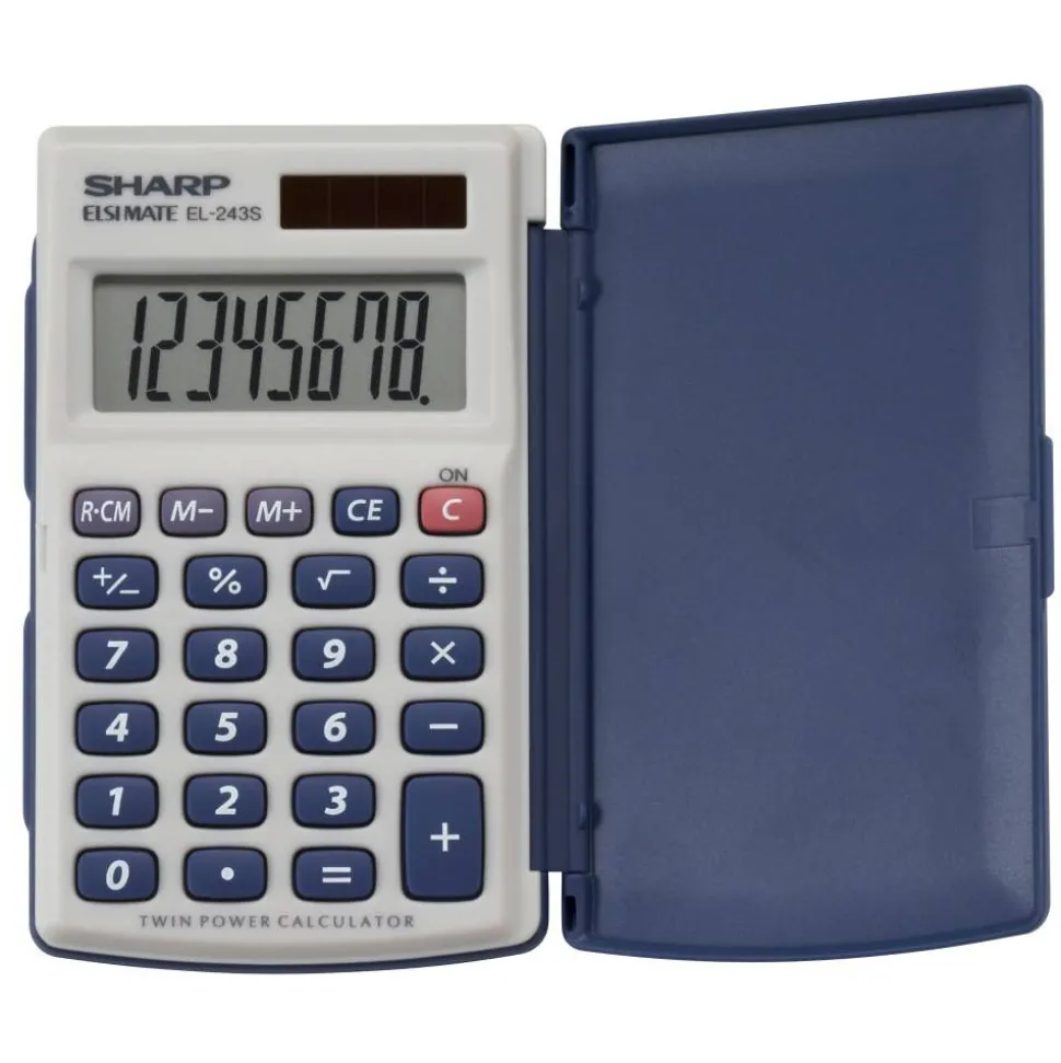 Sharp EL-243SB 8-Digit Pocket Calculator, Gray/Blue