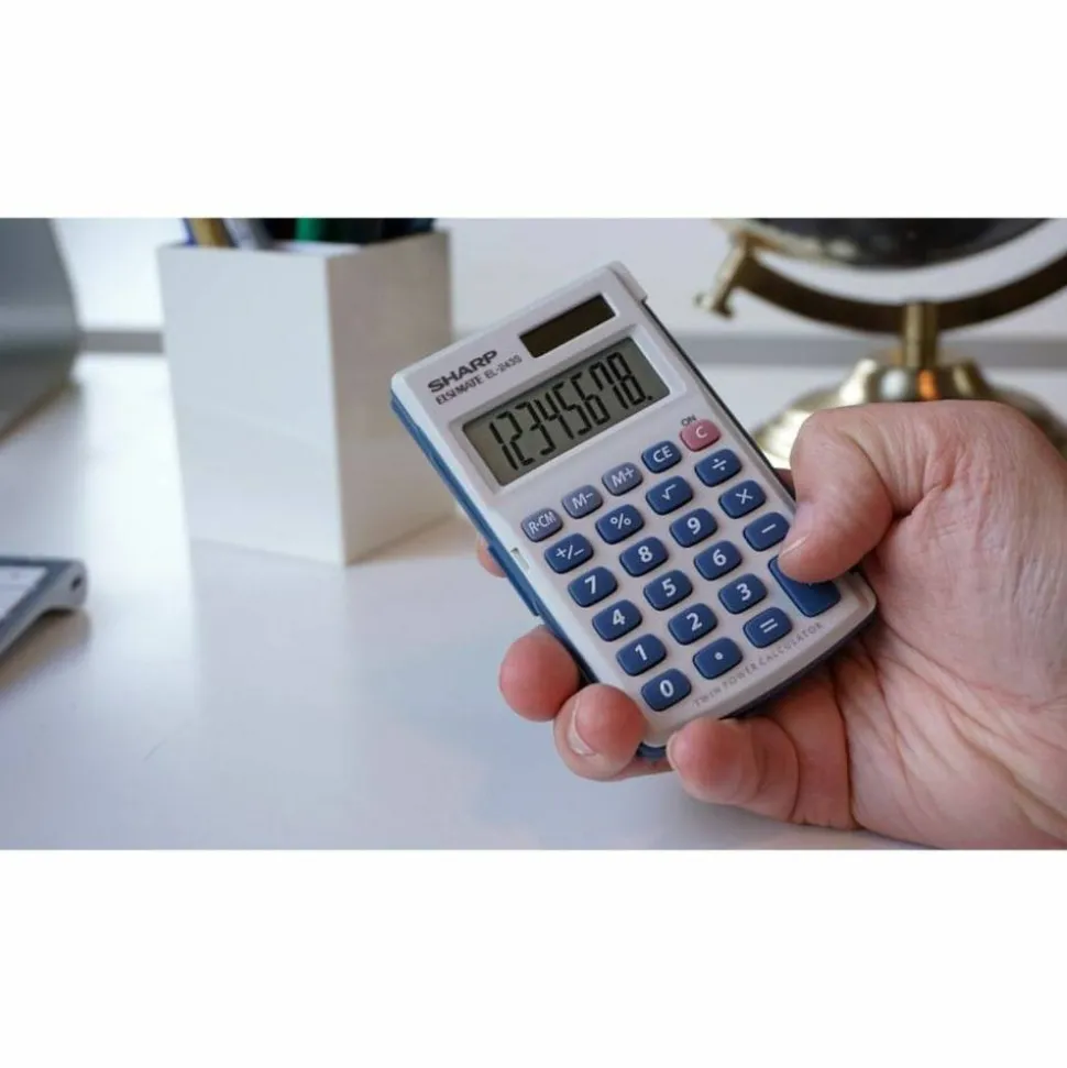 Sharp EL-243SB 8-Digit Pocket Calculator, Gray/Blue