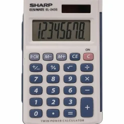 Sharp EL-243SB 8-Digit Pocket Calculator, Gray/Blue