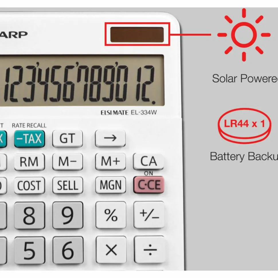 Sharp White Series Desktop Calculator, EL-334WB