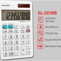 Sharp White Series Handheld Calculator, EL-377WB