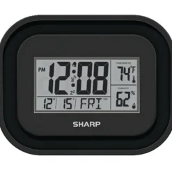 Sharp Atomic Clock, 9 5/8"H x 9 13/16"D x 1 7/16"D, Black