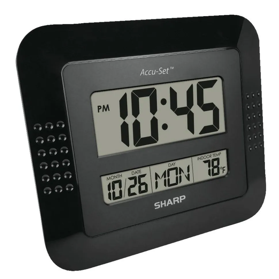 Sharp Digital Auto Time Set Wall Clock, 8" x 7", Black