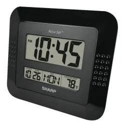 Sharp Digital Auto Time Set Wall Clock, 8" x 7", Black