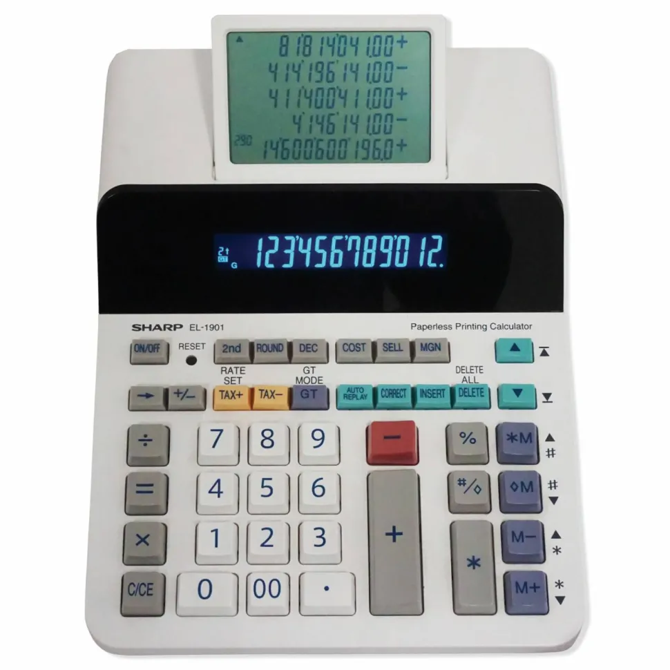 Sharp EL-1901 Digital Printing Calculator, White