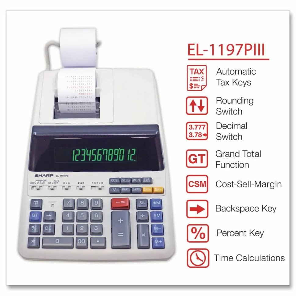 Sharp EL-1197PIII 12-Digit Commercial Printing Calculator