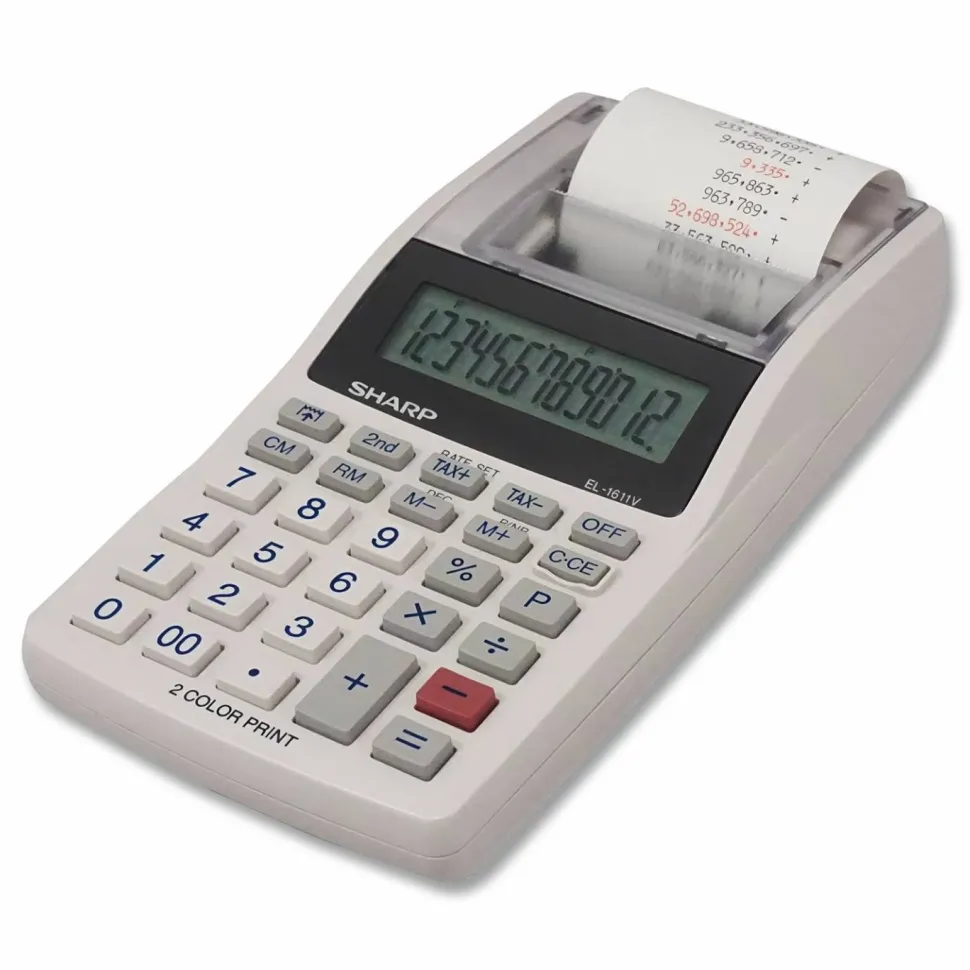 Sharp EL-1611V 12-digit Mini Printing Calculator, White