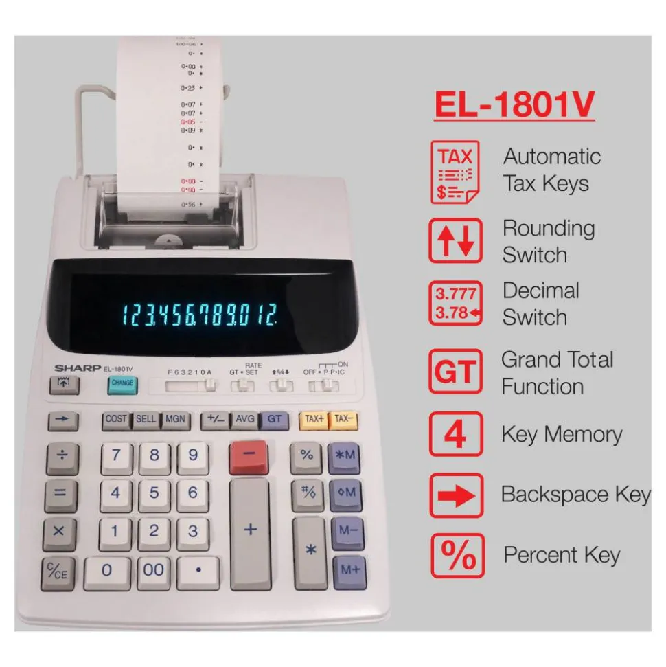 Sharp EL-1801V 12-Digit Printing Calculator