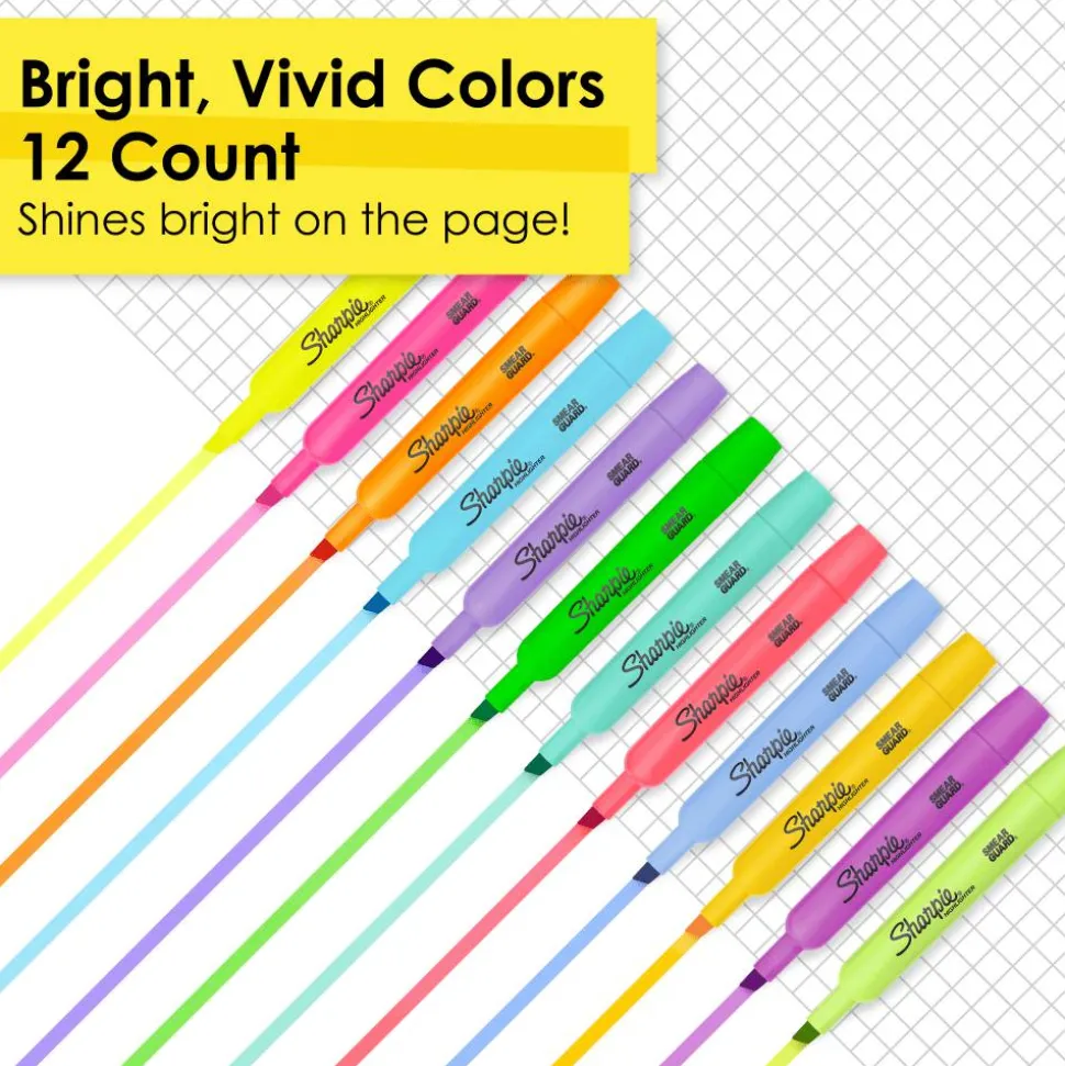 Sharpie Accent Tank-Style Highlighters, Chisel Tip, Assorted Colors, Pack Of 12