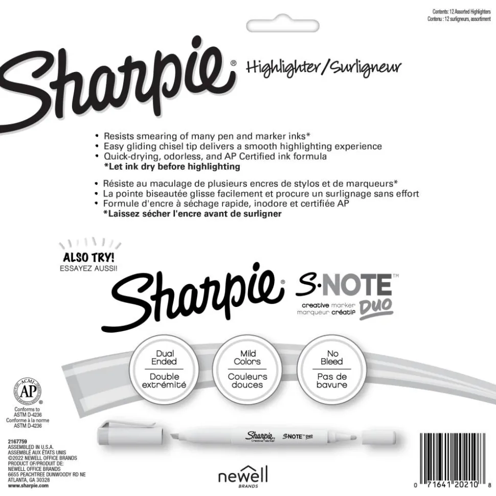 Sharpie Accent Tank-Style Highlighters, Chisel Tip, Assorted Colors, Pack Of 12