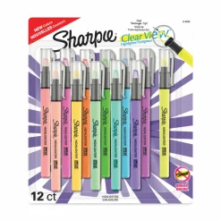 Sharpie Clearview Pen-Style Highlighter, Assorted Ink Colors, Chisel Tip, Assorted Barrel Colors, 12/Pack