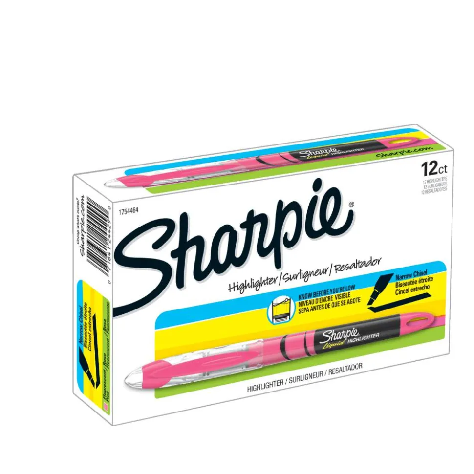 Sharpie Liquid Highlighters, Chisel Tip, Fluorescent Pink, Box of 12