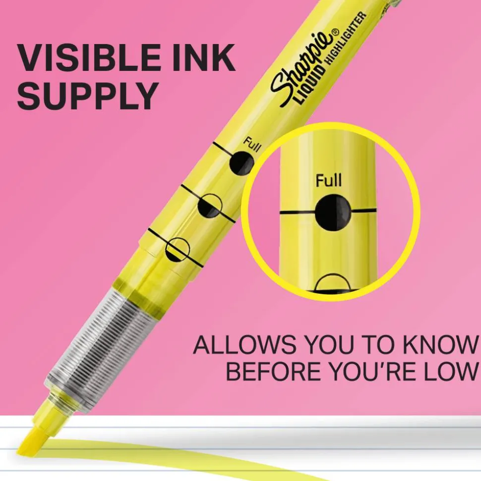 Sharpie Liquid Highlighters, Chisel Tip, Fluorescent Pink, Box of 12