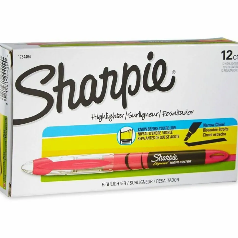 Sharpie Liquid Highlighters, Chisel Tip, Fluorescent Pink, Box of 12