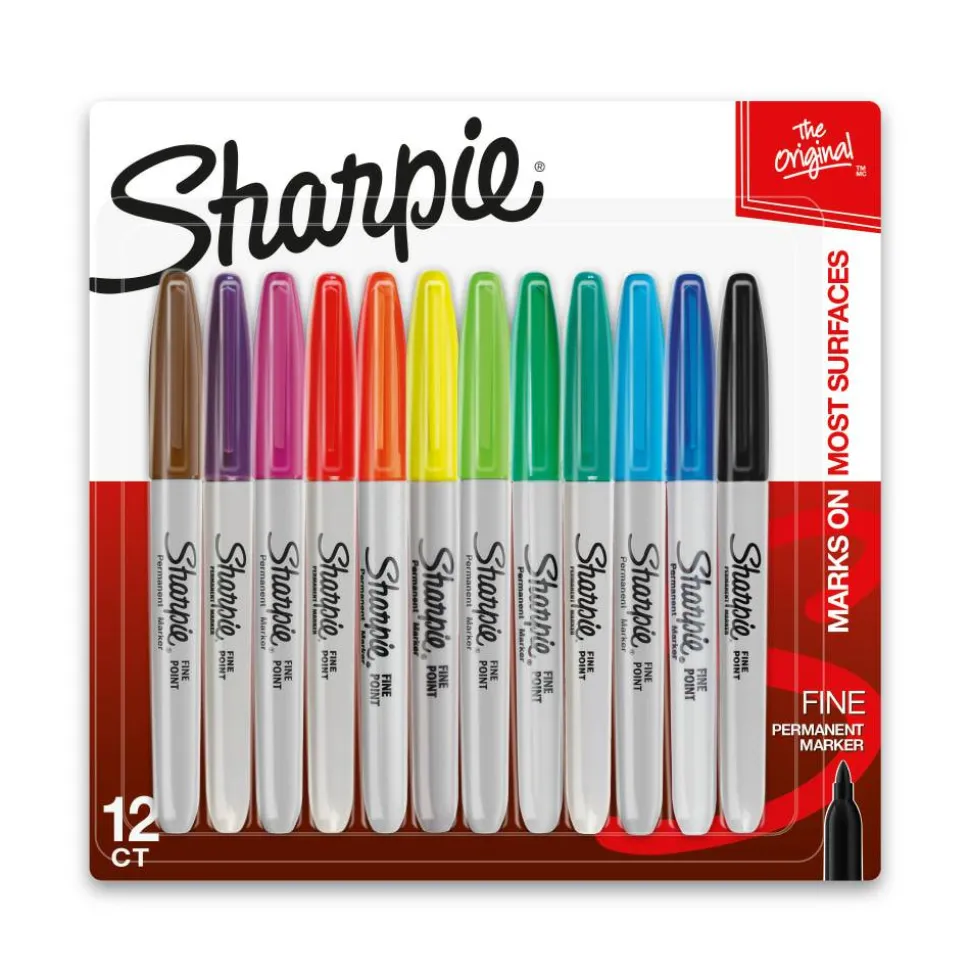Sharpie Permanent Fine-Point Markers, Assorted Colors, Pack Of 12 Markers