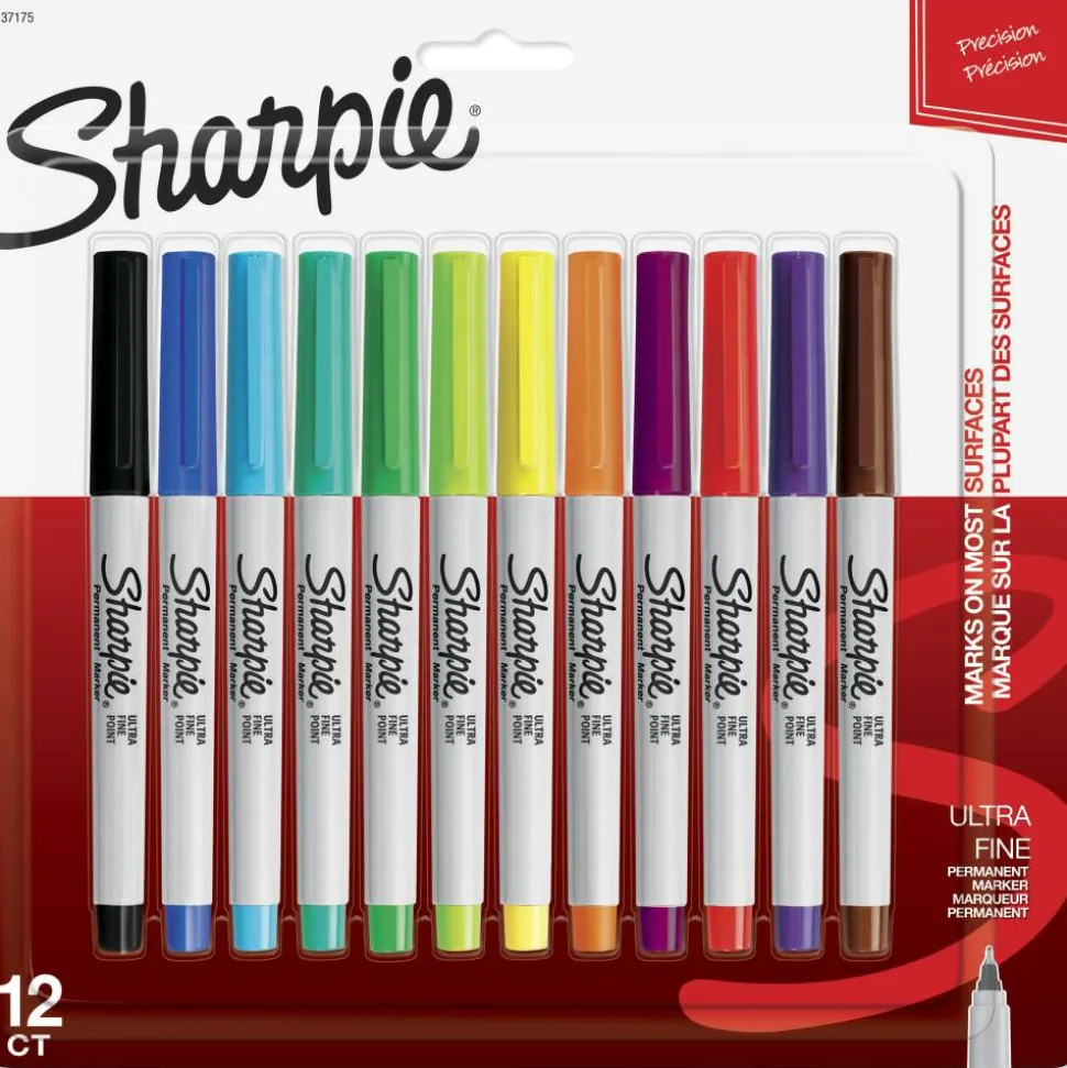 Sharpie Permanent Ultra-Fine Point Markers, Assorted Colors, Pack Of 12 Markers