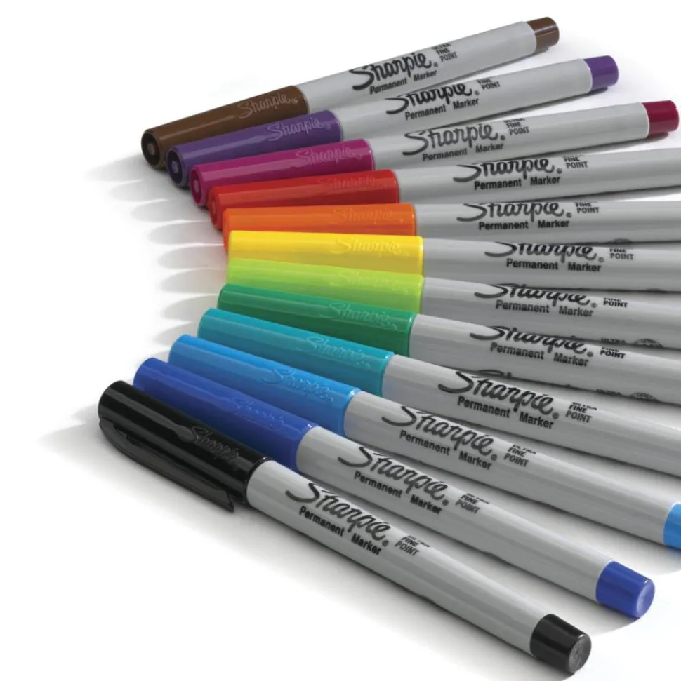 Sharpie Permanent Ultra-Fine Point Markers, Assorted Colors, Pack Of 12 Markers