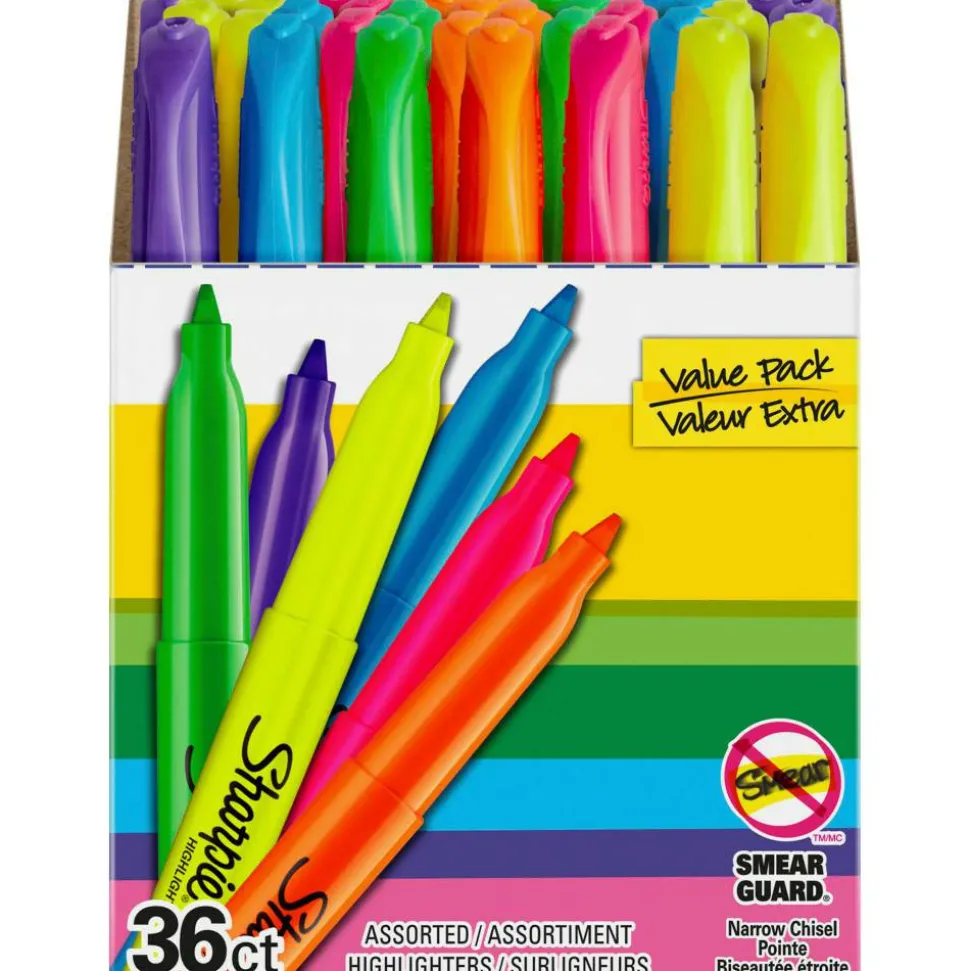 Sharpie Pocket Highlighters, Narrow Point, Multicolor, Pack Of 36 Highlighters