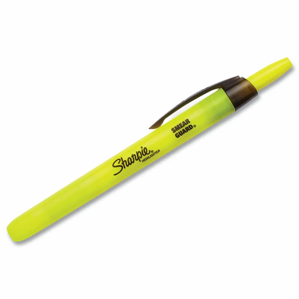 Sharpie Retractable Highlighters, Fluorescent Yellow, Pack Of 12