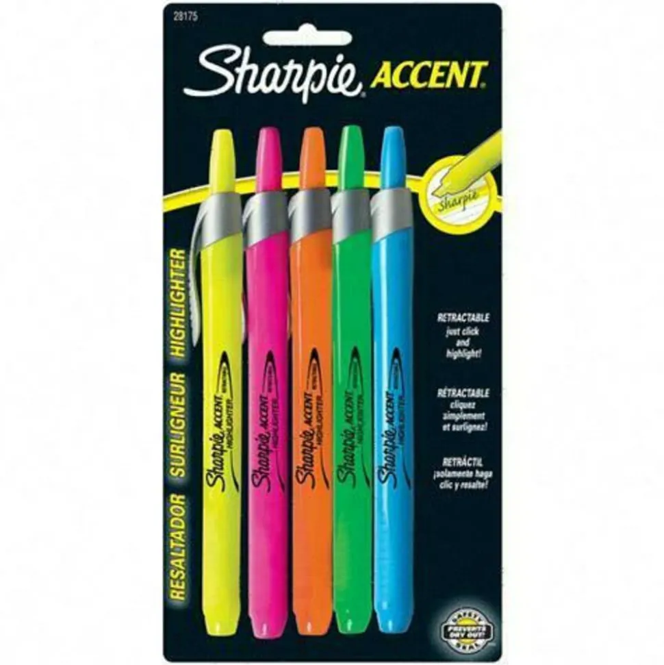 Sharpie Retractable Highlighters, Assorted Colors, Pack Of 5