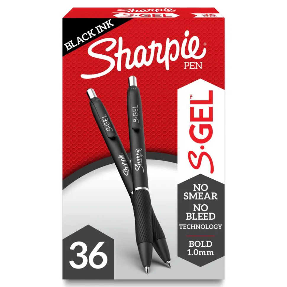 Sharpie S Gel Pens, Bold Point, 1.0 mm, Black Barrel, Black Ink, Pack Of 36 Pens