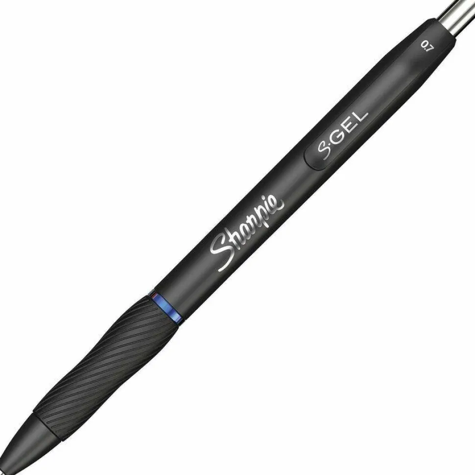Sharpie S Gel Pens, Medium Point, 0.7 mm, Black/Blue Barrel, Blue Ink, Pack Of 12 Pens