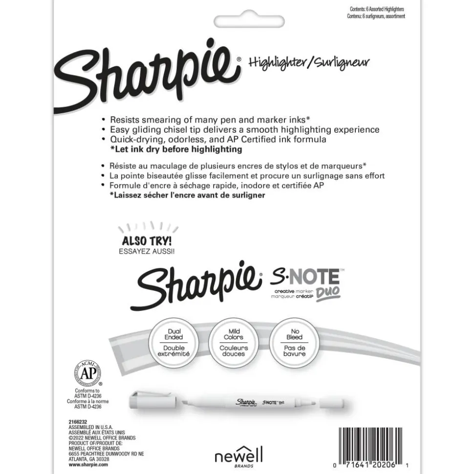 Sharpie Tank-Style Highlighters, Chisel Tip, Mild Pastel Barrels, Mild Pastel Inks, Pack Of 6 Highlighters