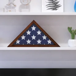Sheehan Rustic Brown Memorial Flag Display Case - Solid Wood Military Flag Display Case for 9.5 x 5 American Veteran Flag