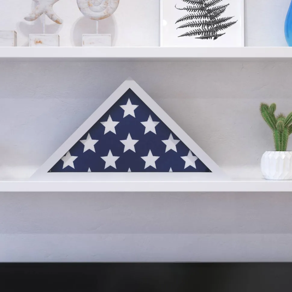 Sheehan White Memorial Flag Display Case - Solid Wood Military Flag Display Case for 9.5 x 5 American Veteran Flag