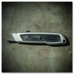 Sheffield Retractable Utility Knife, 1.25" Blade, 3.5" Plastic Handle, Black/Gray