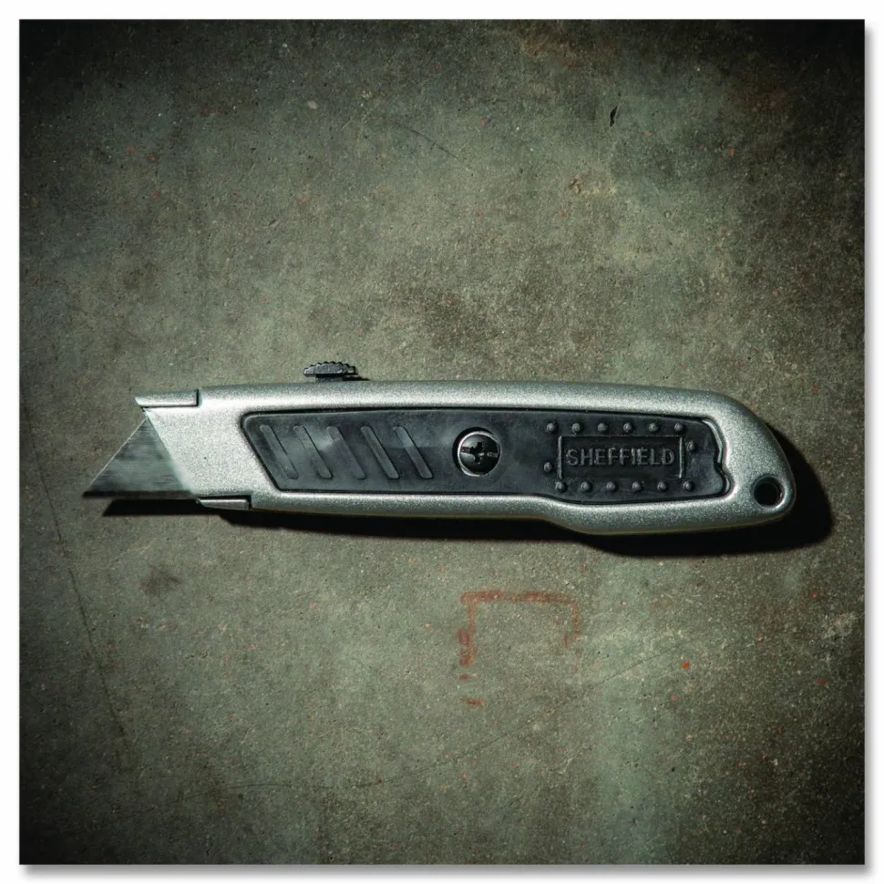 Sheffield Retractable Utility Knife, 1.25" Blade, 3.5" Plastic Handle, Black/Gray