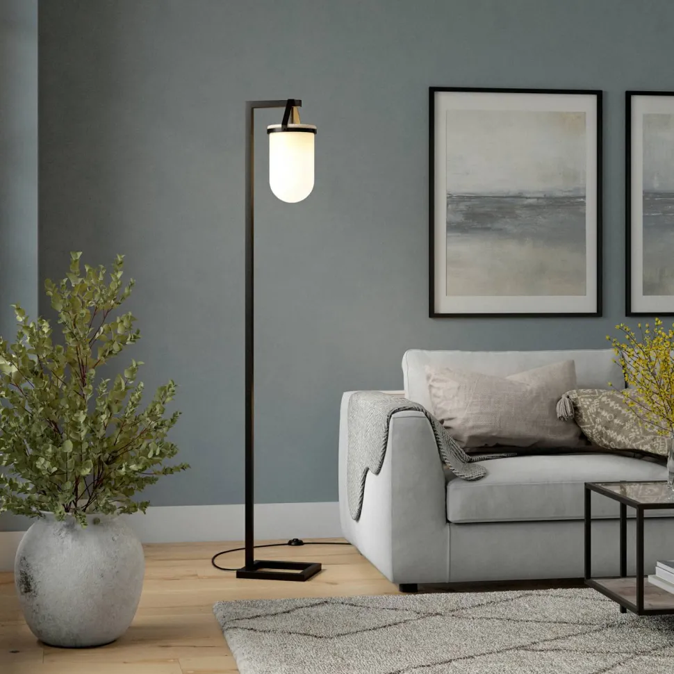 Shiloh 68" Tall Floor Lamp with Glass Shade in Blackened Bronze /White Milk
