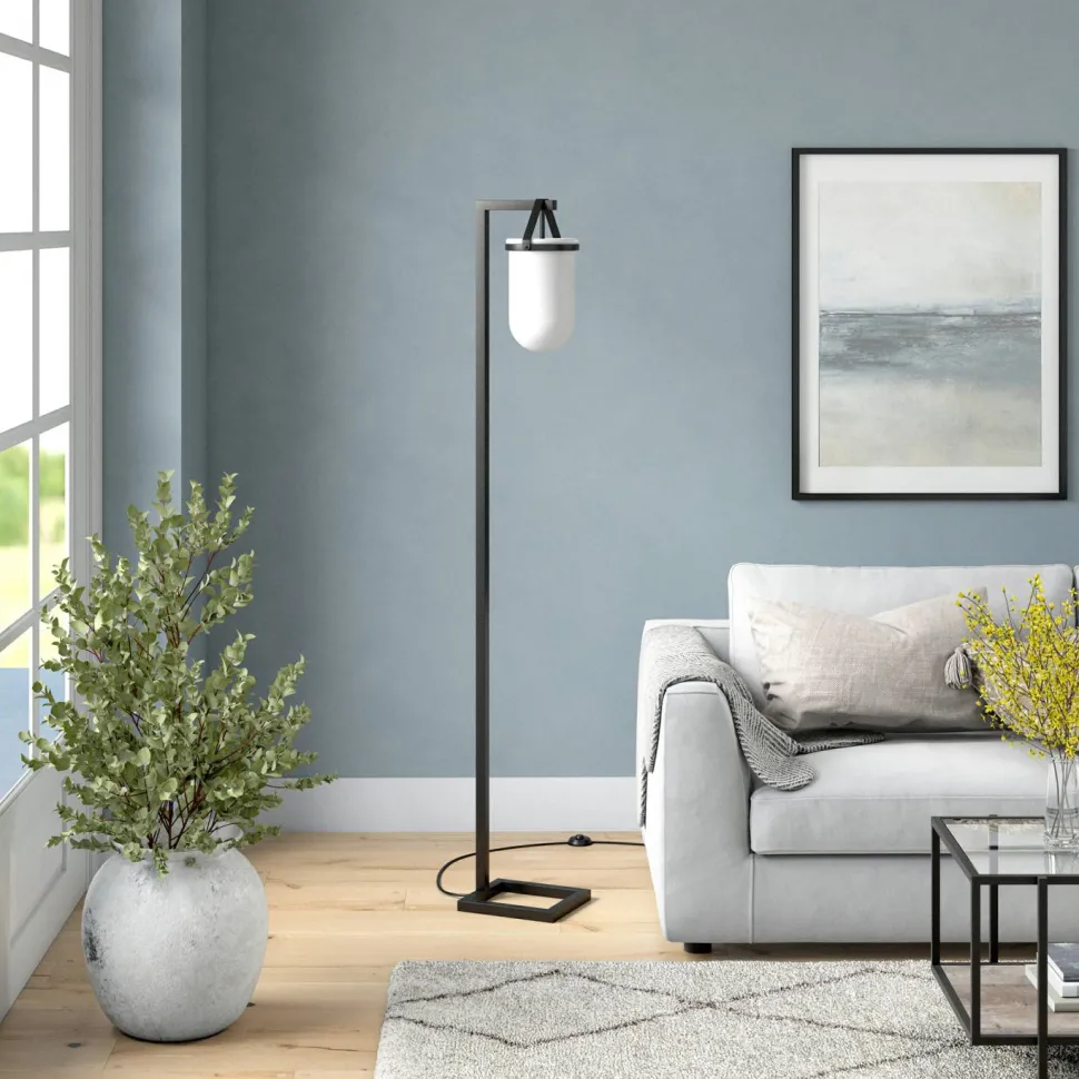 Shiloh 68" Tall Floor Lamp with Glass Shade in Blackened Bronze /White Milk