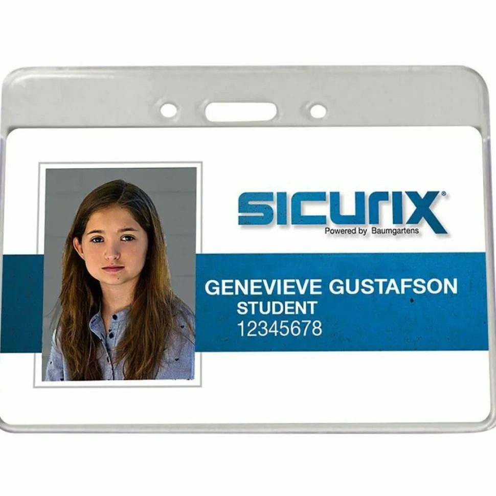 SICURIX Badge Holder - Support 3.50" x 2.37" Media - Horizontal - Vinyl - Clear - 50 / Pack