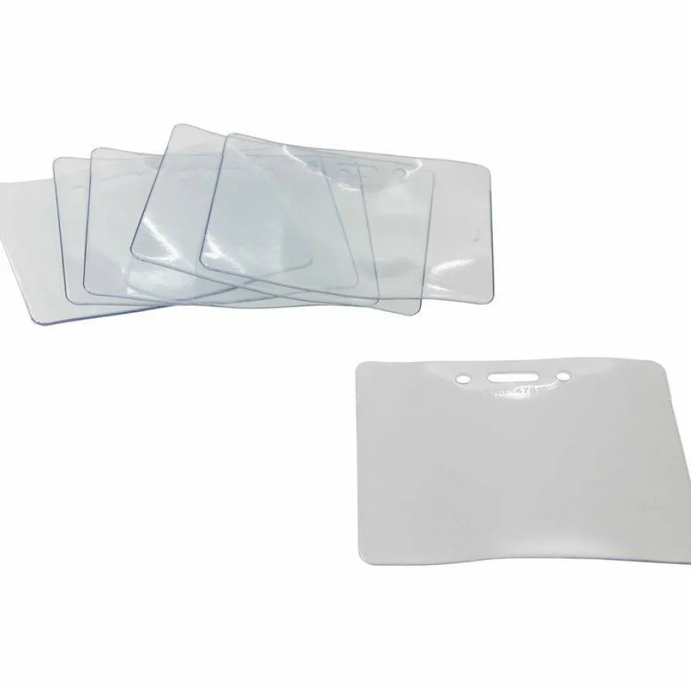 SICURIX Badge Holder - Support 3.50" x 2.37" Media - Horizontal - Vinyl - Clear - 50 / Pack