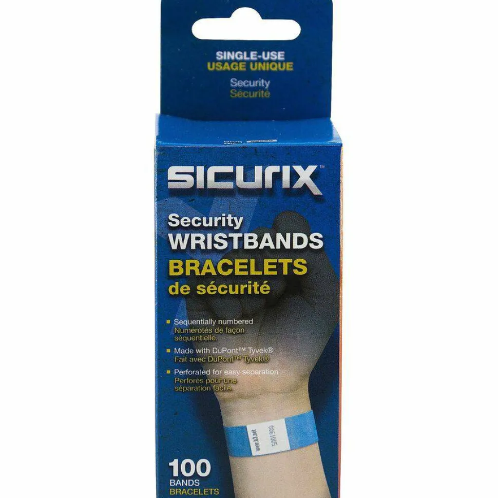 SICURIX Security Wristbands, Sequentially Numbered, 10" x 0.75", Blue, 100/Pack