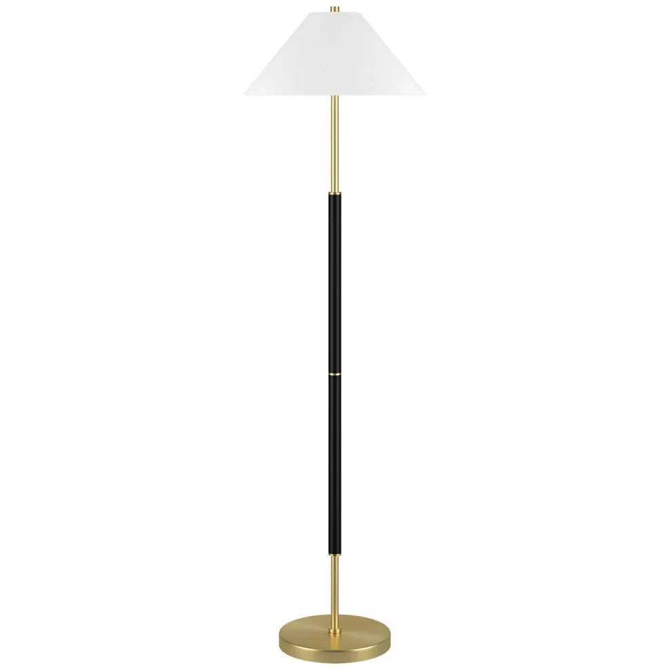 Simona 2-Light Floor Lamp with Fabric Shade in Matte Black/Brass