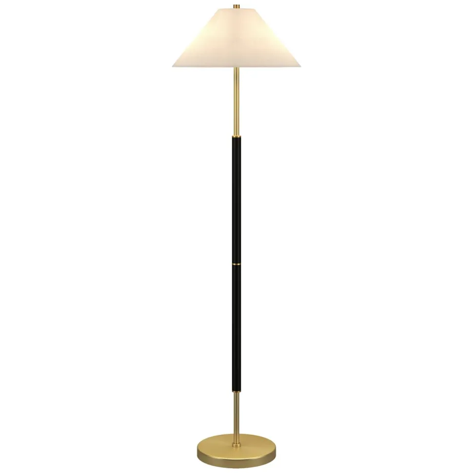 Simona 2-Light Floor Lamp with Fabric Shade in Matte Black/Brass