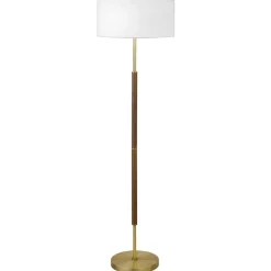 Simone 2-Light Floor Lamp with Fabric Shade in Rustic Oak/Brass/White