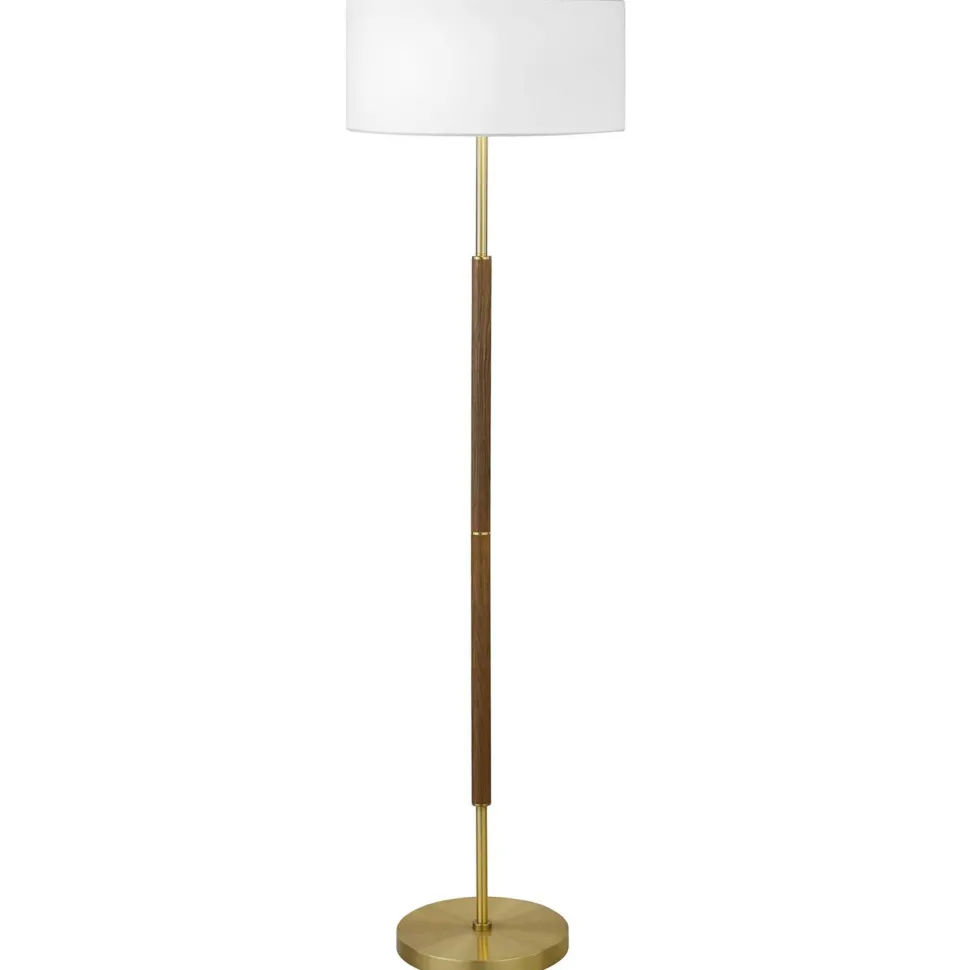 Simone 2-Light Floor Lamp with Fabric Shade in Rustic Oak/Brass/White
