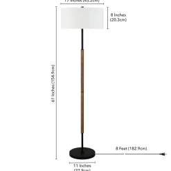 Simone 2-Light Floor Lamp with Fabric Shade in Blackened Bronze/Rustic Oak/White